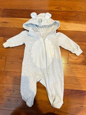 Cozy Grey Hooded Baby One-Piece with koala Ears